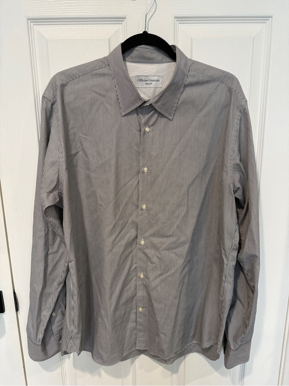 Officine Generale Men’s Gray Pinstripe Dress Shirt